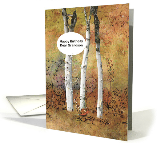 Cute Red Snail in a White Forest for a Dear Grandson Birthday card