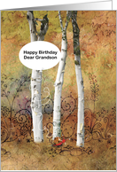 Cute Red Snail in a White Forest for a Dear Grandson Birthday card