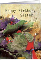 Snails eating Cabbages, Sister Birthday card