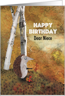 Hedgehog Pointing and Snail Sitting on a Hill, Niece Birthday card