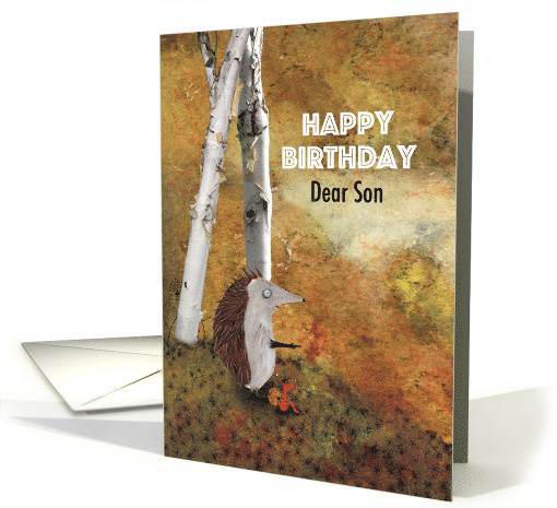 Hedgehog Pointing and Snail Sitting on a Hill, Son Birthday card