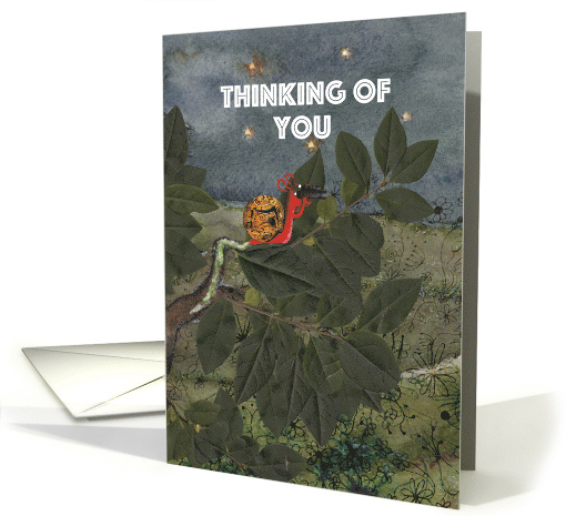 Snail Looking through Binoculars in a Tree, Thinking of You card