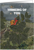 Snail Looking through Binoculars in a Tree, Thinking of You card