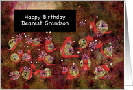 Little Red Snails with Flowers, Dearest Grandson Birthday card
