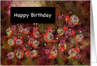 Little Red Snails with Flowers, Happy Birthday card