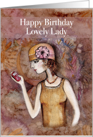 Happy Birthday Lovely Lady, Vintage/Modern girl with mobile phone card