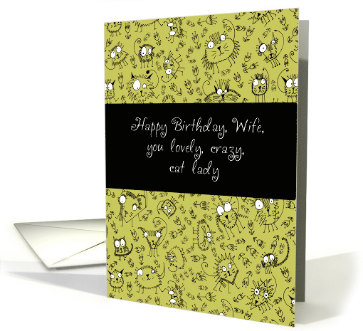 Happy Birthday, Wife, you lovely, crazy, cat lady, doodle cats card