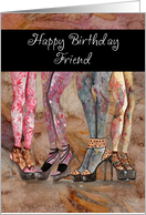 Happy Birthday Friend, Patterned Tights, Fashion Legs card