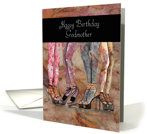 Happy Birthday Godmother, Patterned Tights, Fashion Legs card