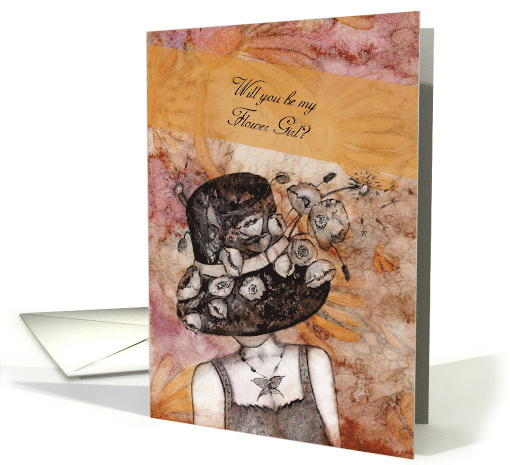 Will you be my Flower Girl?, Lady with Black Hat and Flowers card