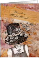 Will you be my Maid of Honour?, Lady with Black Hat and Flowers card
