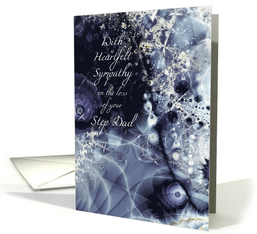 For Loss of Step Dad, Blue Metallic effect, Fractal Art card (1497382)