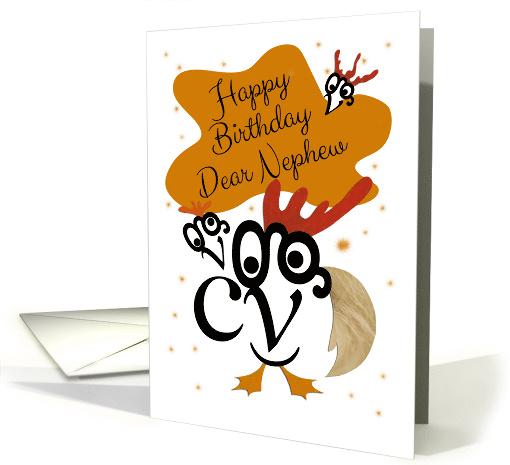 Happy Birthday, Dear Nephew, Chicken Character, Typography Art card