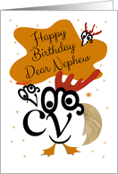 Happy Birthday, Dear Nephew, Chicken Character, Typography Art card