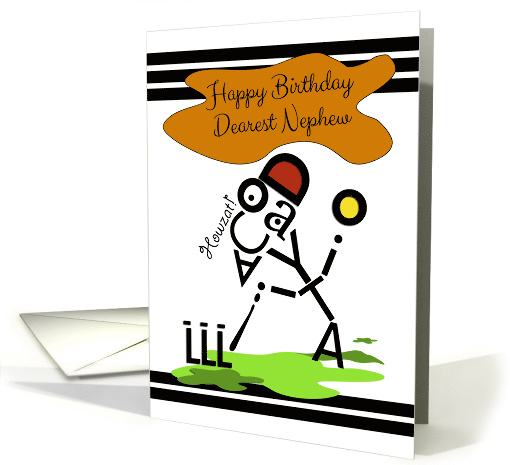 Happy Birthday, Dearest Nephew, Cricket Character, Typography Art card