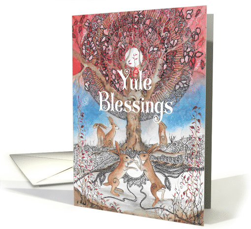 Yule Blessings, Christmas, Hares with Mandala Tree card (1506304)