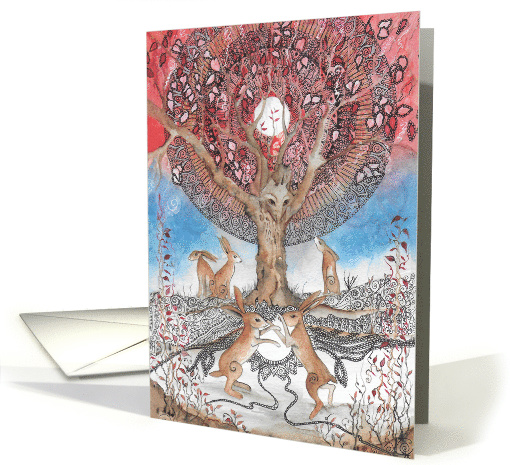 Blank, Hares with Red Mandala Tree card (1506306)