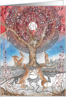 Blank, Hares with Red Mandala Tree card