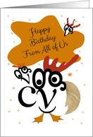 Happy Birthday, From All of Us, Chicken Character, Typography Art card