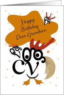 Happy Birthday, Dear Grandson, Chicken Character, Typography Art card