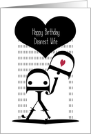 Happy Birthday, Wife, Robot Girl, Typography Art card