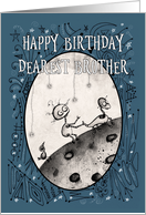 Happy Birthday, Brother, Robot with Duck and Bird on the Moon, Art card