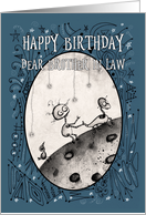 Happy Birthday, Brother in Law, Robot with Duck and Bird on the Moon card