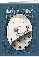 Happy Birthday, Foster Brother, Robot with Duck and Bird on the Moon card