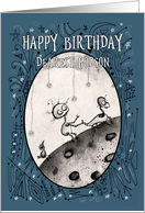 Happy Birthday, Godson, Robot with Duck and Bird on the Moon card
