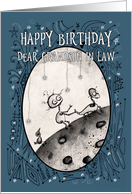 Happy Birthday, Grandson in Law, Robot with Duck and Bird on the Moon card