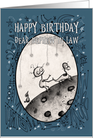 Happy Birthday, Nephew in Law, Robot with Duck and Bird on the Moon, card