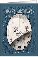 Happy Birthday, Partner, Robot with Duck and Bird on the Moon, card