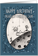 Happy Birthday, Uncle in Law, Robot with Duck and Bird on the Moon, card