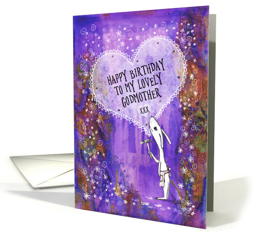Happy Birthday, Godmother, Rabbit with Hammer and Heart, Art card