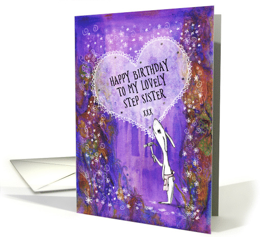 Happy Birthday, Step Sister, Rabbit with Hammer and Heart, Art card