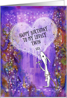 Happy Birthday, Twin, Rabbit with Hammer and Heart, Art card