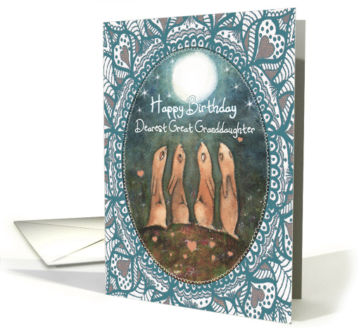 Happy Birthday, Great Granddaughter, Hares with Moon, Art card