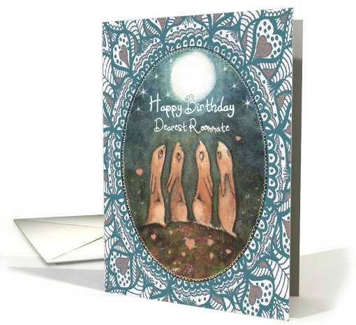 Happy Birthday, Roommate, Hares with Moon, Art card (1526252)