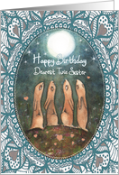 Happy Birthday, Twin Sister, Hares with Moon, Art card