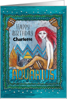 Happy Birthday, Custom Front, Aquarius, Zodiac, Mermaid, Art card