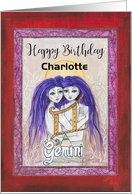 Happy Birthday, Custom Name, Gemini, Twins, Zodiac, Art card