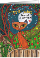 Happy Birthday, Ex Girlfriend, Cat, Blue Tit Bird and Moon card