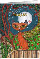 Missing You, Cat, Blue Tit Bird and Moon card