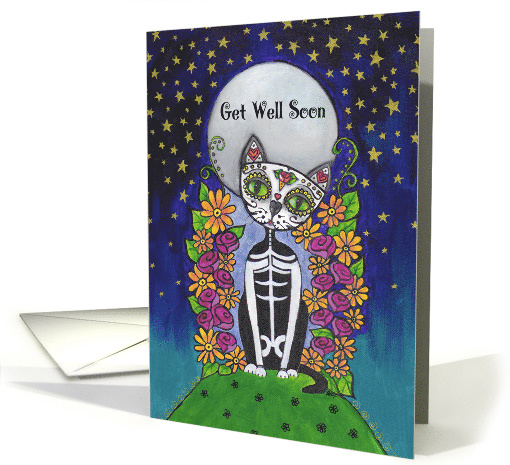 Get Well Soon, Candy Skull Cat card (1587092)