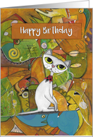 Happy Birthday, White Cat, Abstract Art card