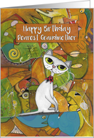 Happy Birthday Dearest Grandmother, White Cat, Abstract Art card