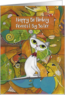 Happy Birthday Dearest Big Sister, White Cat, Abstract Art card