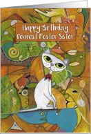 Happy Birthday Dearest Foster Sister, White Cat, Abstract Art card