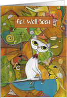 Get Well Soon, White Cat, Abstract Art card