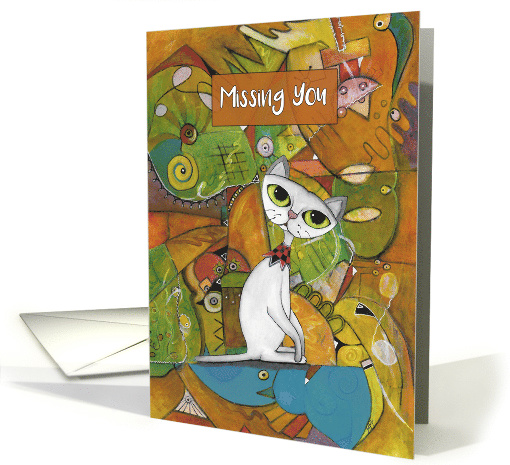 Missing You, White Cat, Abstract Art card (1588890)